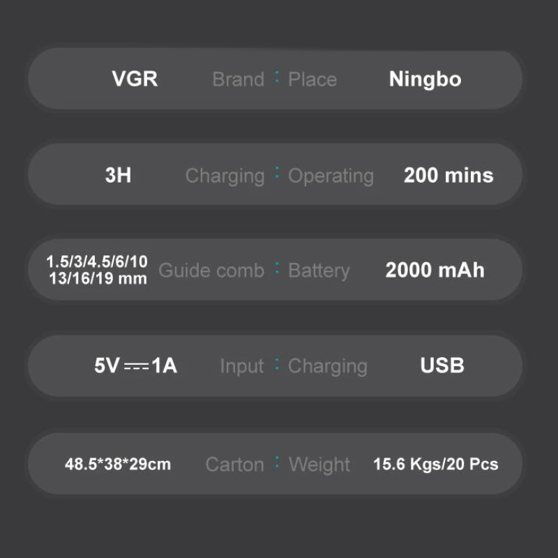 Акумуляторна машинка для стриження (clipper) VGR V-013 RED, 8 насадок, 6500 RPM, 2000 mAh, LED display