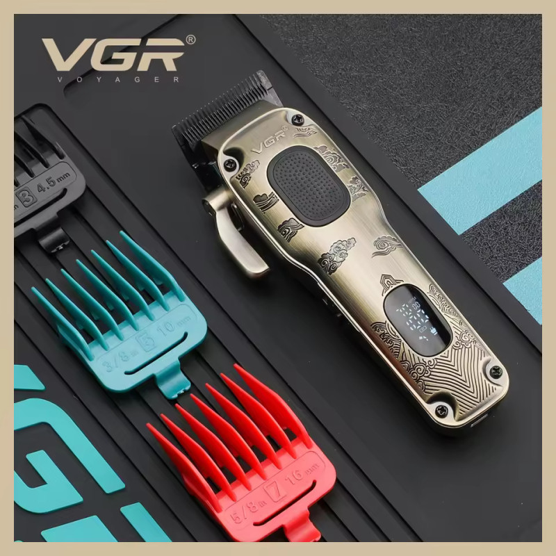 Акумуляторна машинка для стриження (clipper) VGR V-027, 8 насадок, 7000 RPM, 2600 mAh, LED display