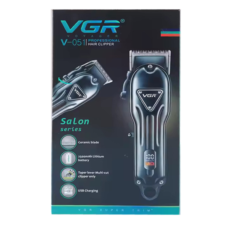 Акумуляторна машинка для стриження (clipper) VGR V-051, 4 насадки, 2500 mAh, LED display