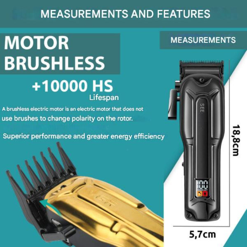 Акумуляторна машинка для стриження (clipper) VGR V-138 GOLD, 4 насадки, 7000 RPM, 2500 mAh, LED display