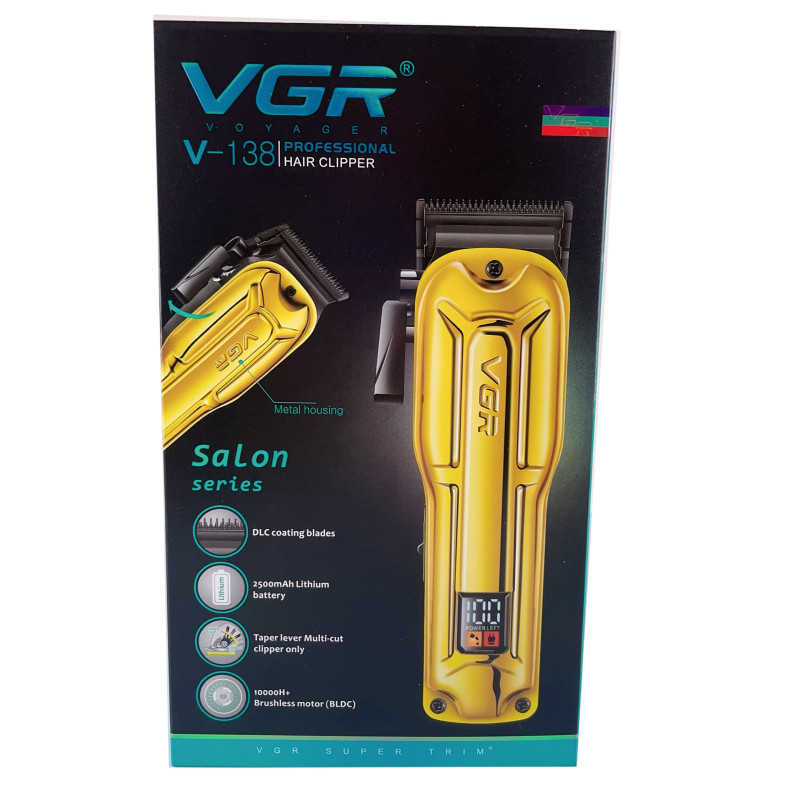 Акумуляторна машинка для стриження (clipper) VGR V-138 GOLD, 4 насадки, 7000 RPM, 2500 mAh, LED display