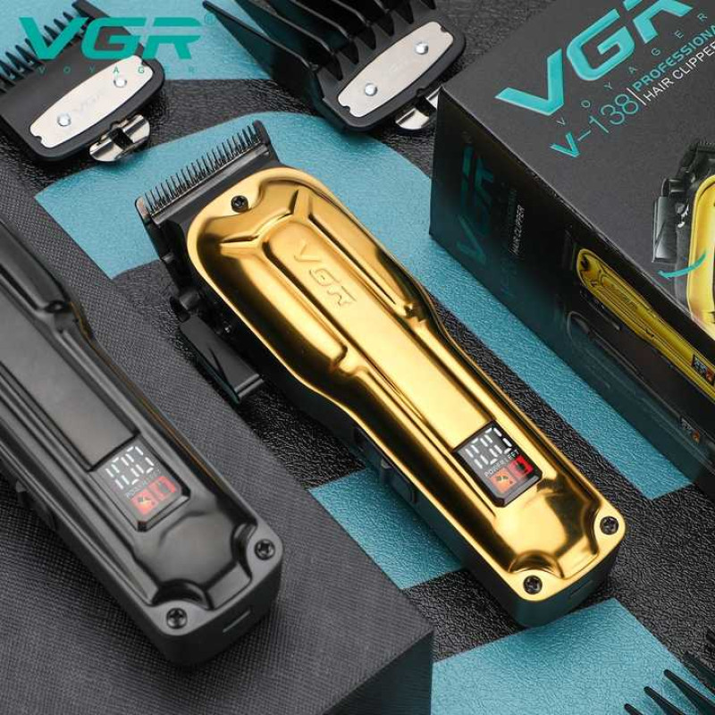 Акумуляторна машинка для стриження (clipper) VGR V-138 GOLD, 4 насадки, 7000 RPM, 2500 mAh, LED display