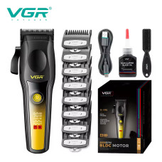 Акумуляторна машинка для стриження (clipper) VGR V-195 GOLD, 8 насадок, 9000 RPM, 2500 mAh, LED display