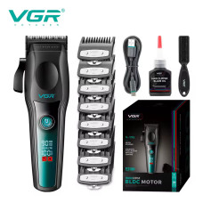 Акумуляторна машинка для стриження (clipper) VGR V-195 GREEN, 8 насадок, 9000 RPM, 2500 mAh, LED display