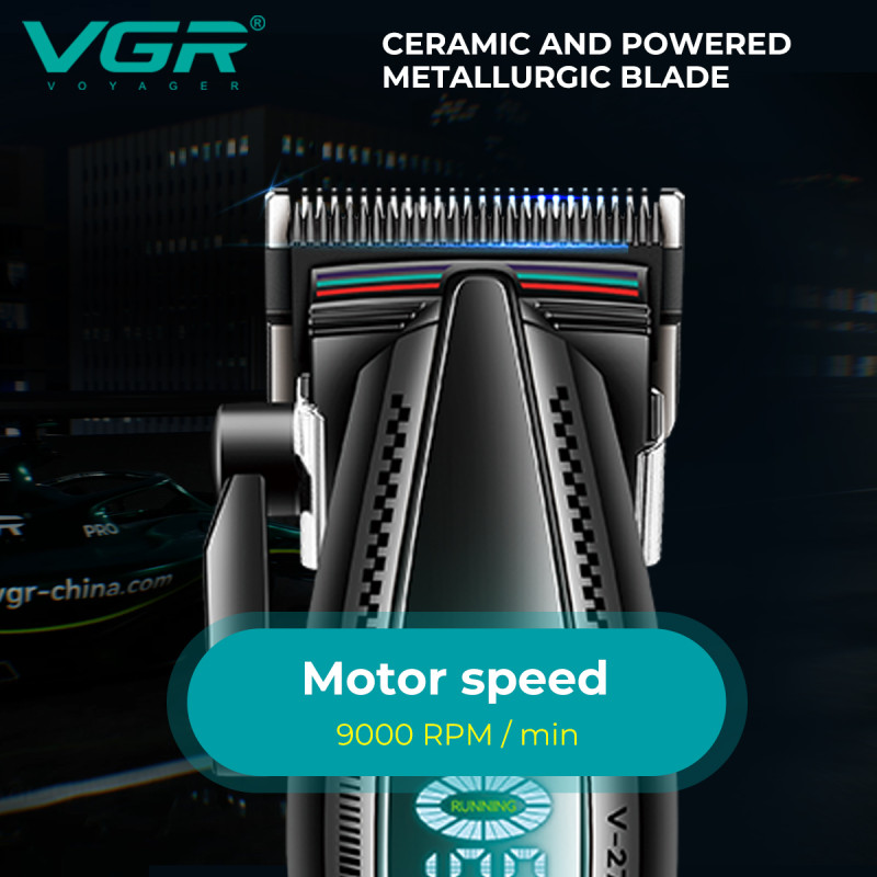 Акумуляторна машинка для стриження (clipper) VGR V-270, 6 насадок, 9000 RPM, 2500 mAh, LED display