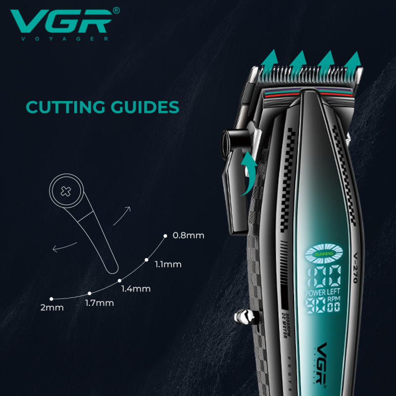 Акумуляторна машинка для стриження (clipper) VGR V-270, 6 насадок, 9000 RPM, 2500 mAh, LED display