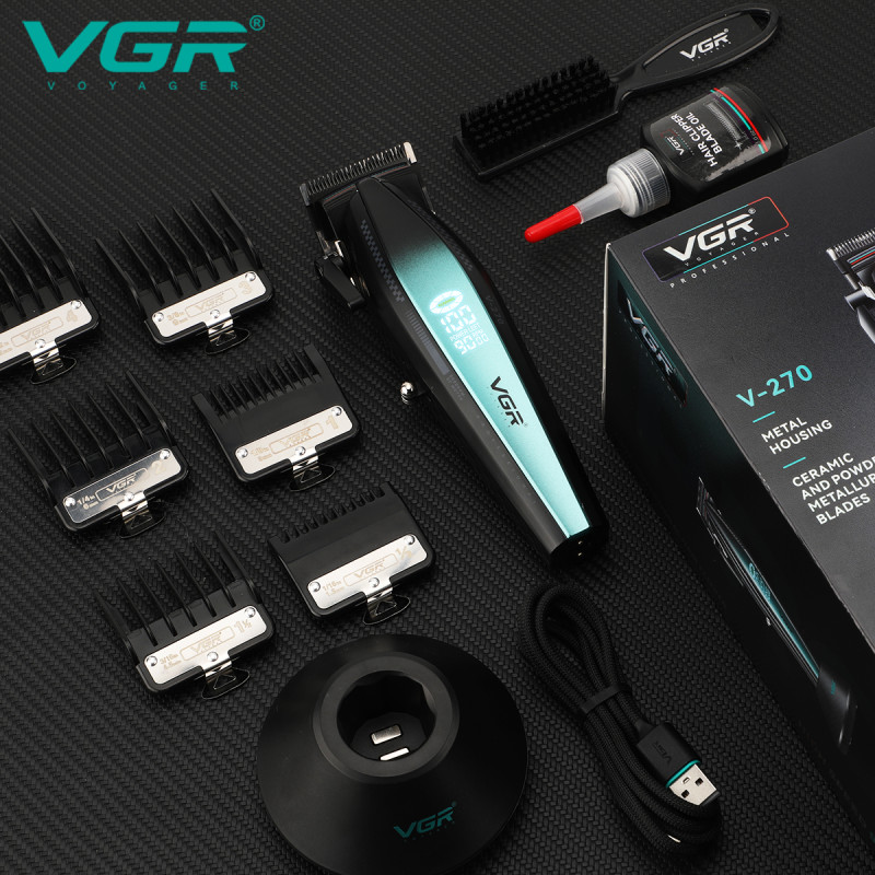 Акумуляторна машинка для стриження (clipper) VGR V-270, 6 насадок, 9000 RPM, 2500 mAh, LED display