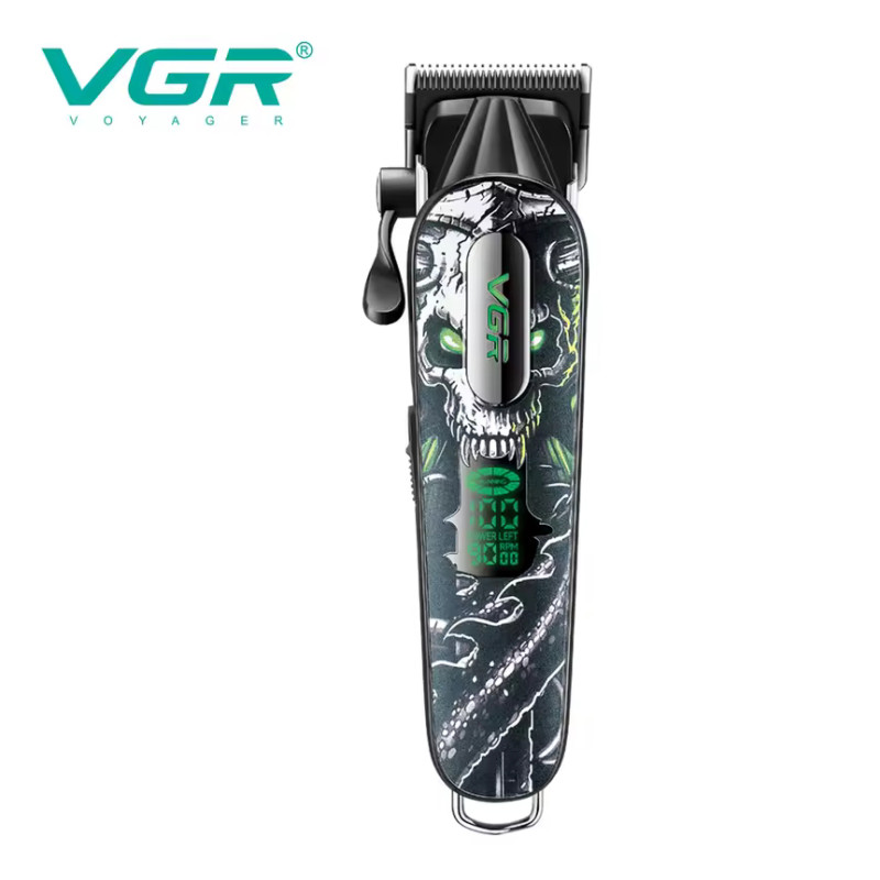 Акумуляторна машинка для стриження (clipper) VGR V-279 GREEN, 6 насадок, 9000 RPM, 2500 mAh, LED display