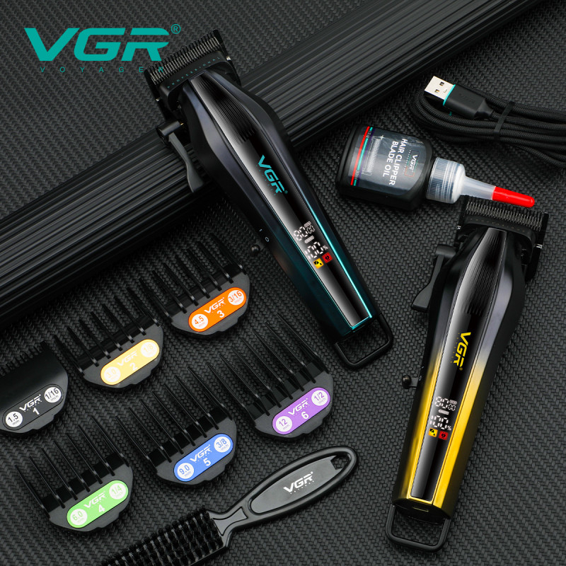 Акумуляторна машинка для стриження (clipper) VGR V-273 GOLD, 6 насадок, 8000 RPM, 3000 mAh, LED display