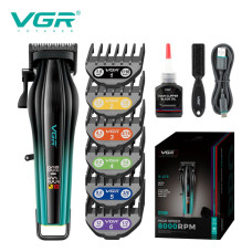 Акумуляторна машинка для стриження (clipper) VGR V-273 GREEN, 6 насадок, 8000 RPM, 3000 mAh, LED display