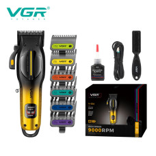 Акумуляторна машинка для стрижки (clipper) VGR V-026 GOLD, 6 насадок, 9000 RPM, LED display