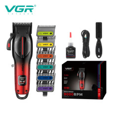 Акумуляторна машинка для стрижки (clipper) VGR V-026 RED, 6 насадок, 9000 RPM, LED display