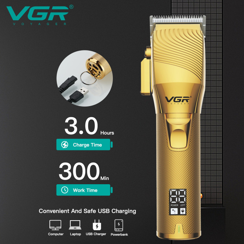 Аккумуляторная машинка для стрижки (clipper) VGR V-280 BLACK, 6 насадок, LED display оптом в Украине