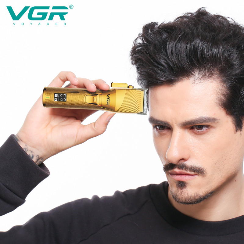 Акумуляторна машинка для стрижки (clipper) VGR V-280 GOLD, 6 насадок, LED display