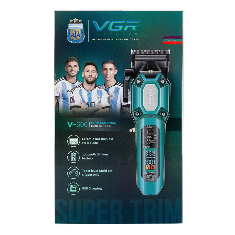 Акумуляторна машинка для стрижки (clipper) VGR V-600 BLACK, 6 насадок, регулятор висоти, LED display, 7000 RPM