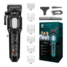 Акумуляторна машинка для стрижки (clipper) VGR V-600 BLACK, 6 насадок, регулятор висоти, LED display, 7000 RPM