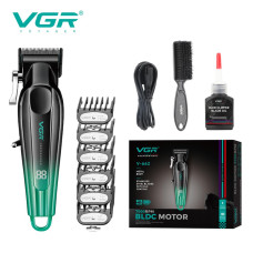 Акумуляторна машинка для стрижки (clipper) VGR V-662 GREEN, 7000 RPM, 6 насадок, LED display