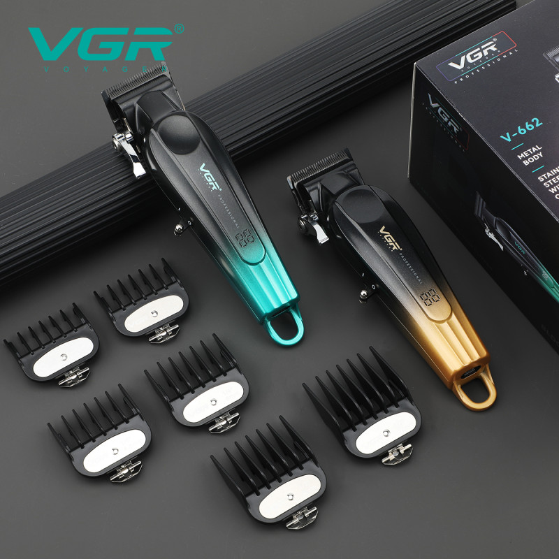 Акумуляторна машинка для стрижки (clipper) VGR V-662 GREEN, 7000 RPM, 6 насадок, LED display