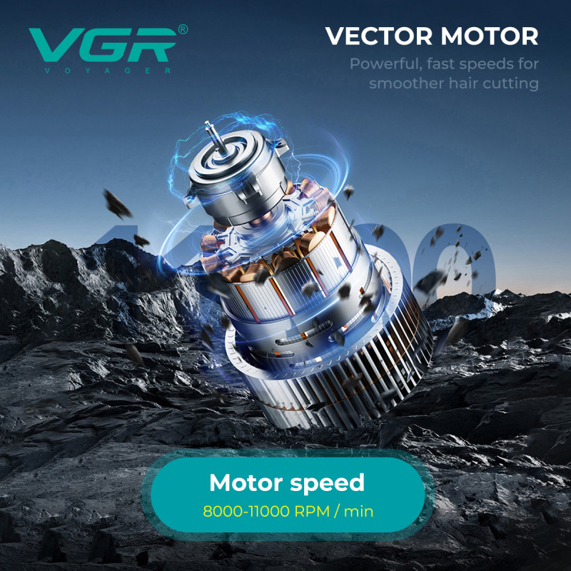 Акумуляторна машинка для стрижки (clipper) VGR V-668, VECTOR MOTOR 8000-11000 RPM, 6 насадок, LED display