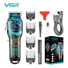 Акумуляторна машинка для стрижки (clipper) VGR V-685, 4 насадки, LED display