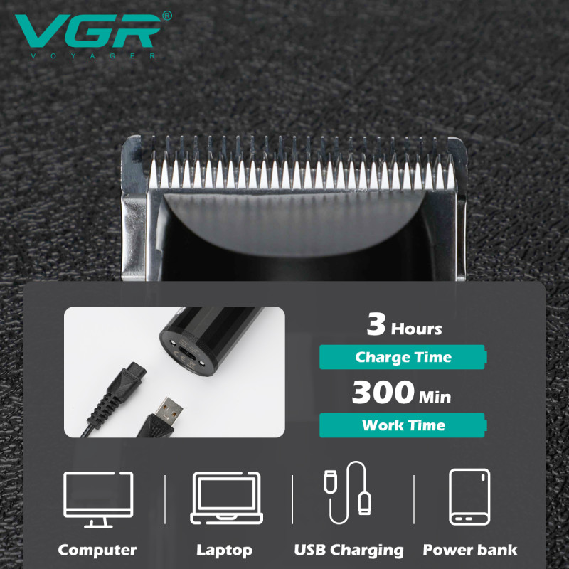 Акумуляторна машинка для стрижки (clipper) VGR V-687, 4 насадки, LED display