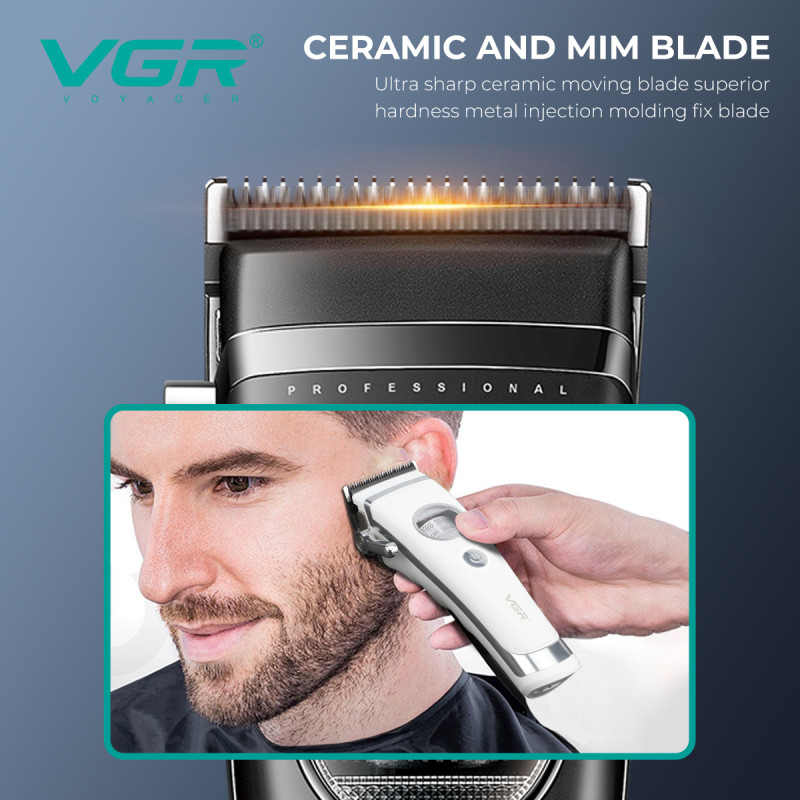 Акумуляторна машинка для стрижки (clipper) VGR V-880C BLACK, EXTERNAL ROTOR MOTOR, MIM BLADE, 11 насадок, док-станція