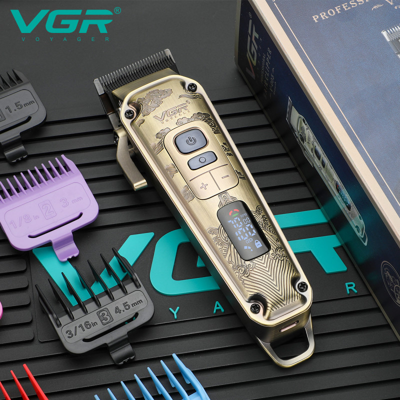 Акумуляторна машника для стриження (clipper) VGR V-005, 8 насадок, LED display