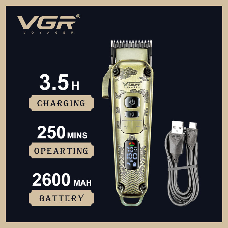 Акумуляторна машника для стриження (clipper) VGR V-005, 8 насадок, LED display