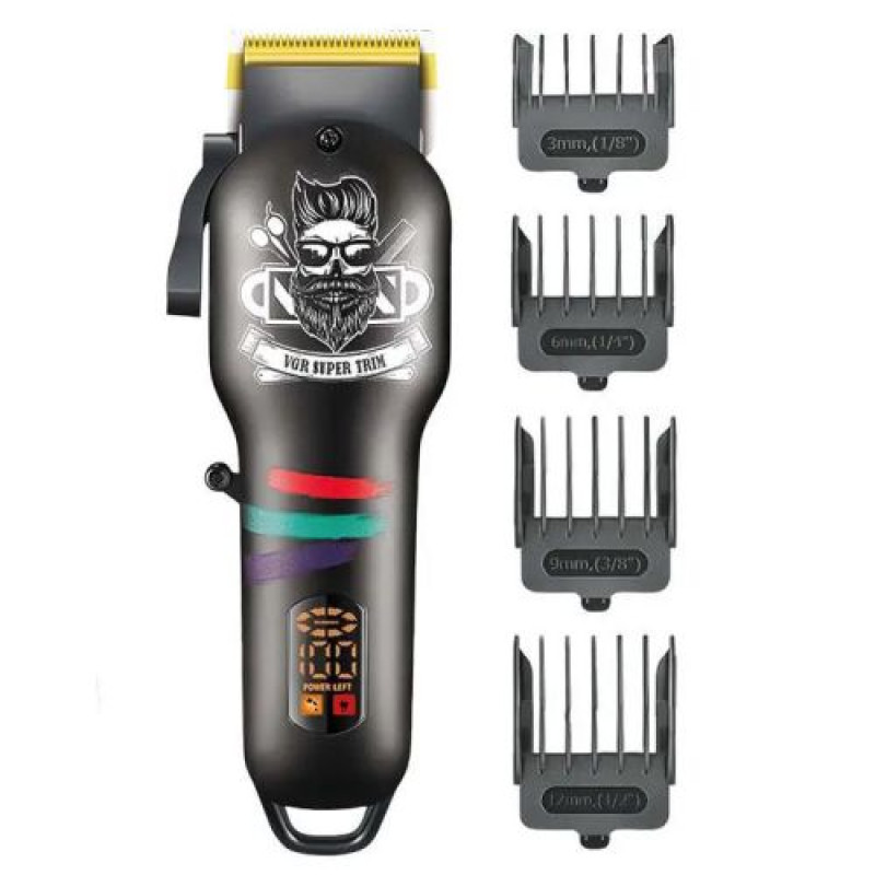 Акумуляторна машинка для стриження (clipper) VGR V-699 BLACK, 4 насадки, LED display