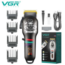 Акумуляторна машинка для стриження (clipper) VGR V-699 BLACK, 4 насадки, LED display