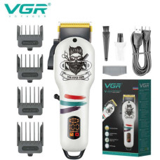 Акумуляторна машинка для стриження (clipper) VGR V-699 WHITE, 4 насадки, LED display