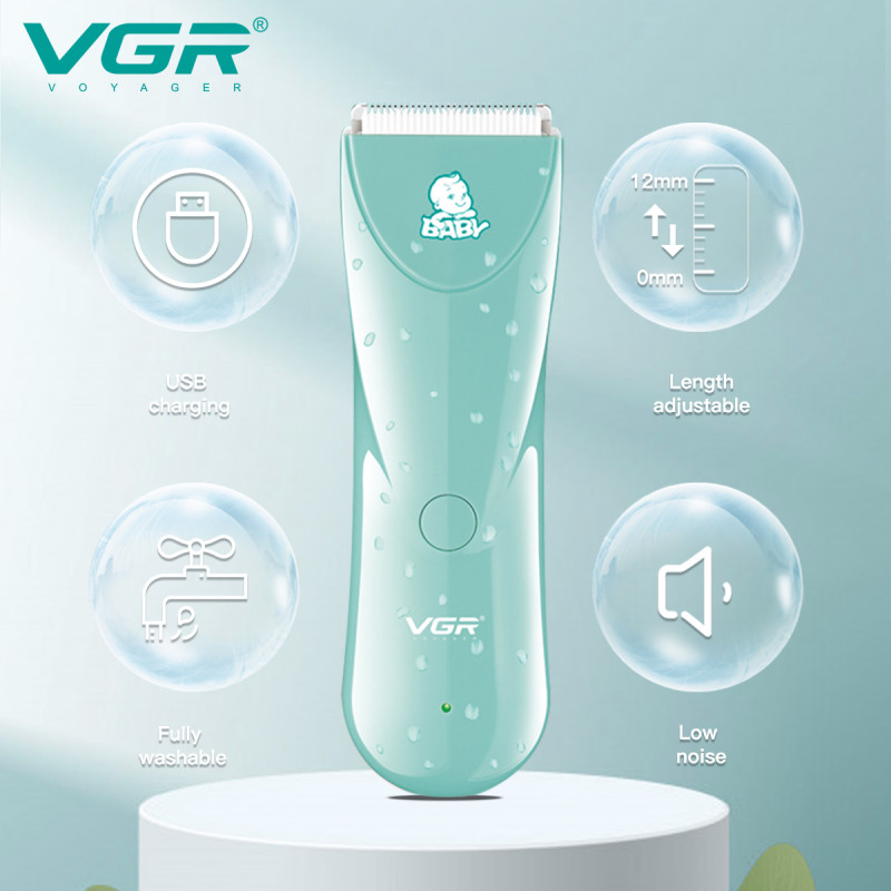 Дитяча машинка для стриження VGR V-150 MINT, 3 безпечні насадки, бесшумна, IPX7
