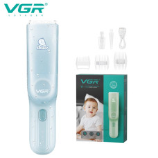 Дитяча машинка для стриження з функцією збору волосся VGR V-155 BLUE, 3 безпечні насадки, бесшумна, IPX8
