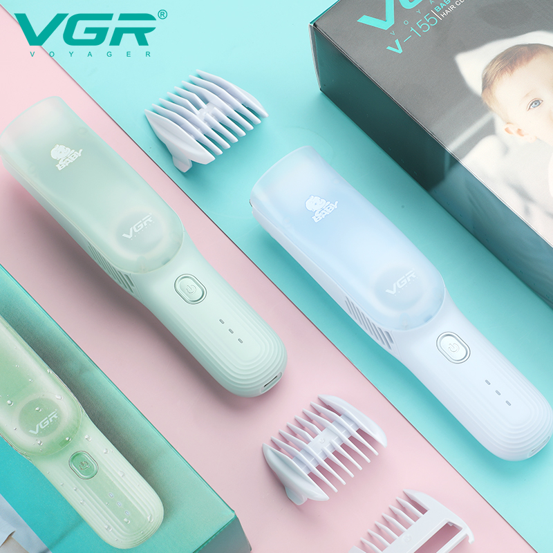Дитяча машинка для стриження з функцією збору волосся VGR V-155 GREEN, 3 безпечні насадки, бесшумна, IPX8
