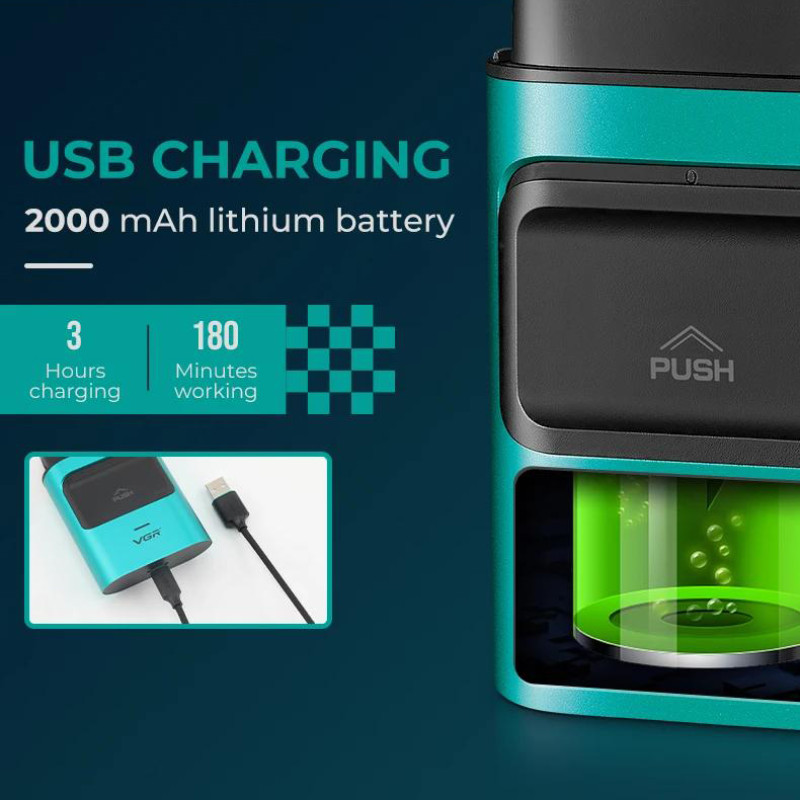 Електробритва VGR V-307 GREEN шейвер, подвійне лезо, 2000mAh, 9000 RPM