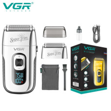 Електробритва VGR V-332 SILVER шейвер, подвійне лезо, тример, LED Display