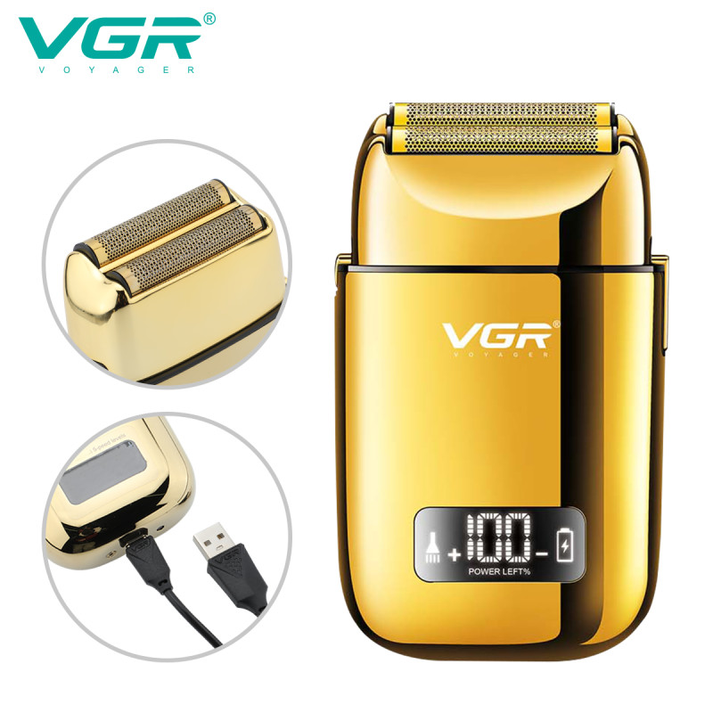 Електробритва VGR V-338 шейвер GOLD, вологостійка, додаткова насадка, LED display
