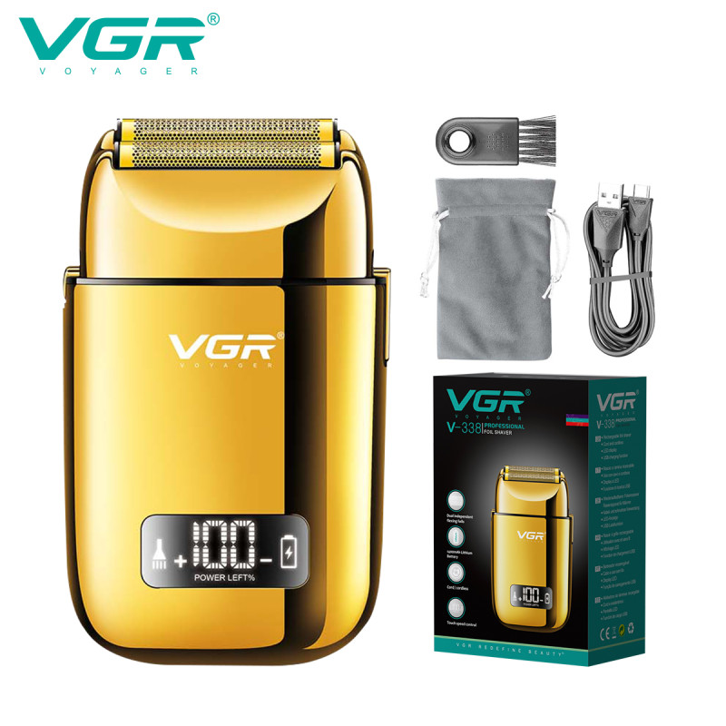 Електробритва VGR V-338 шейвер GOLD, вологостійка, додаткова насадка, LED display