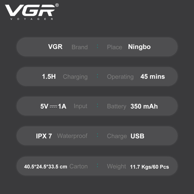 Електробритва VGR V-345 RED, роторна, IPX7
