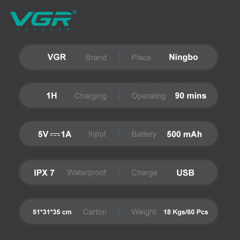 Електробритва VGR V-347 BLUE, роторна, IPX7
