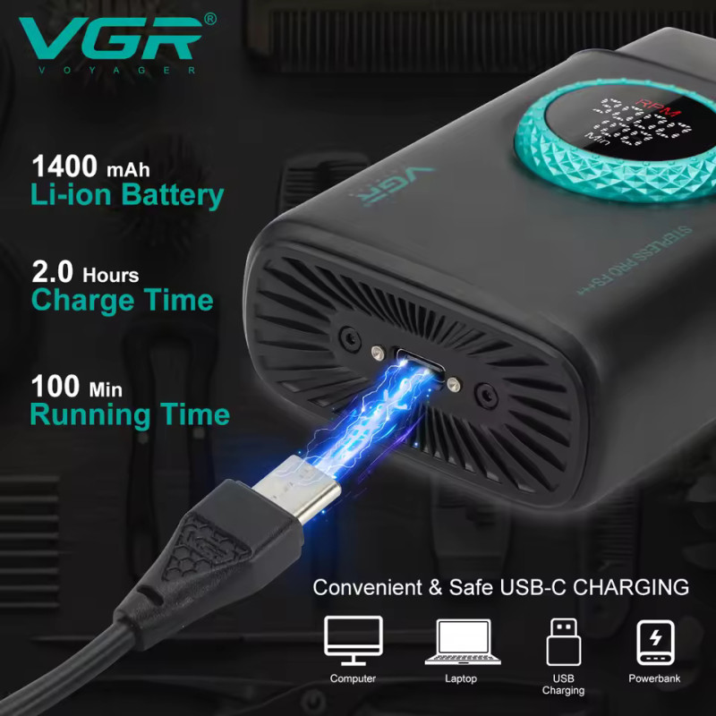Электробритва VGR V-378 BLACK шейвер, двойное лезвие + триммер, регулировка мощности 7000-9000 RPM, LED Display оптом в Украине