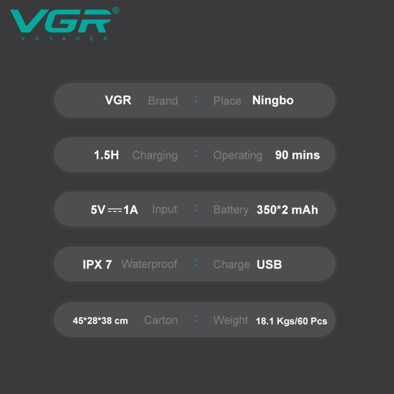 Електробритва VGR V-379 шейвер, подвійне лезо, IPX7