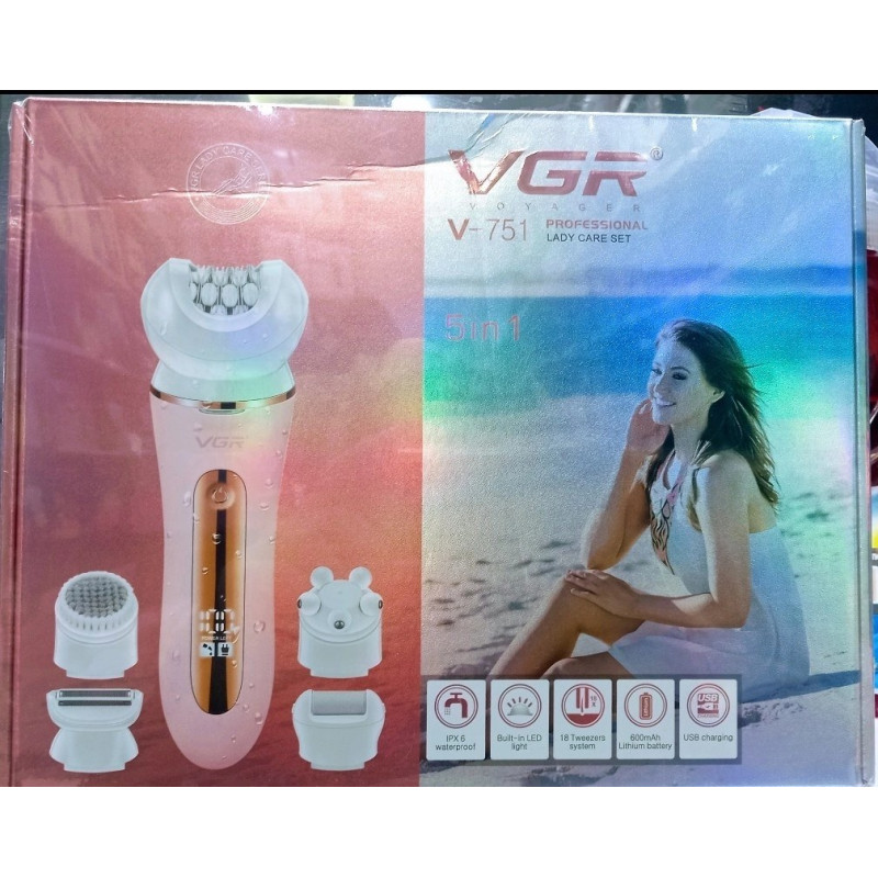 Епілятор VGR 5 в 1 V-751 PINK, 5 насадок, IPX6