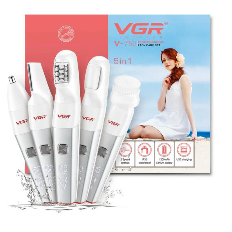 Епілятор VGR 5 в 1 V-752 RED, 5 насадок, IPX5