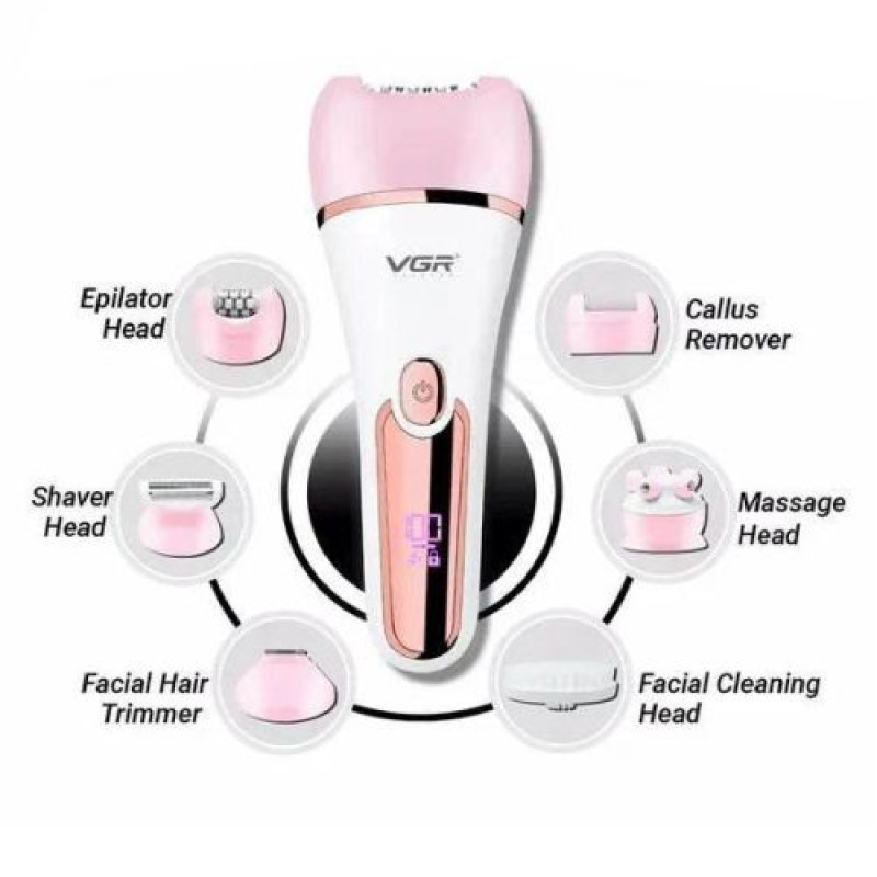 Епілятор VGR 6 в 1 V-733 PINK, 12 насадок, IPX7, LED display