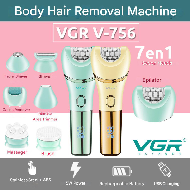 Епілятор VGR 7 в 1 V-756 GOLD, 7 насадок, IPX7