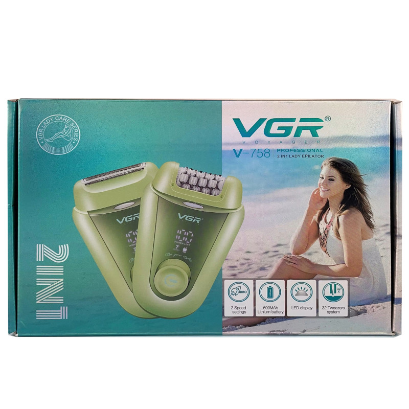 Епілятор VGR GREEN 2 в 1 V-758, 2 насадки