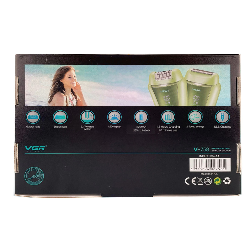 Епілятор VGR GREEN 2 в 1 V-758, 2 насадки