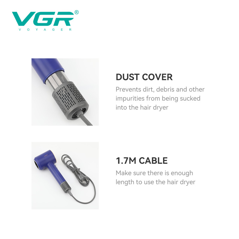 Фен професійний VGR V-445 BLUE, 3 рівні обдування, 4 рівні температури, 1600 Вт, 110000 RPM