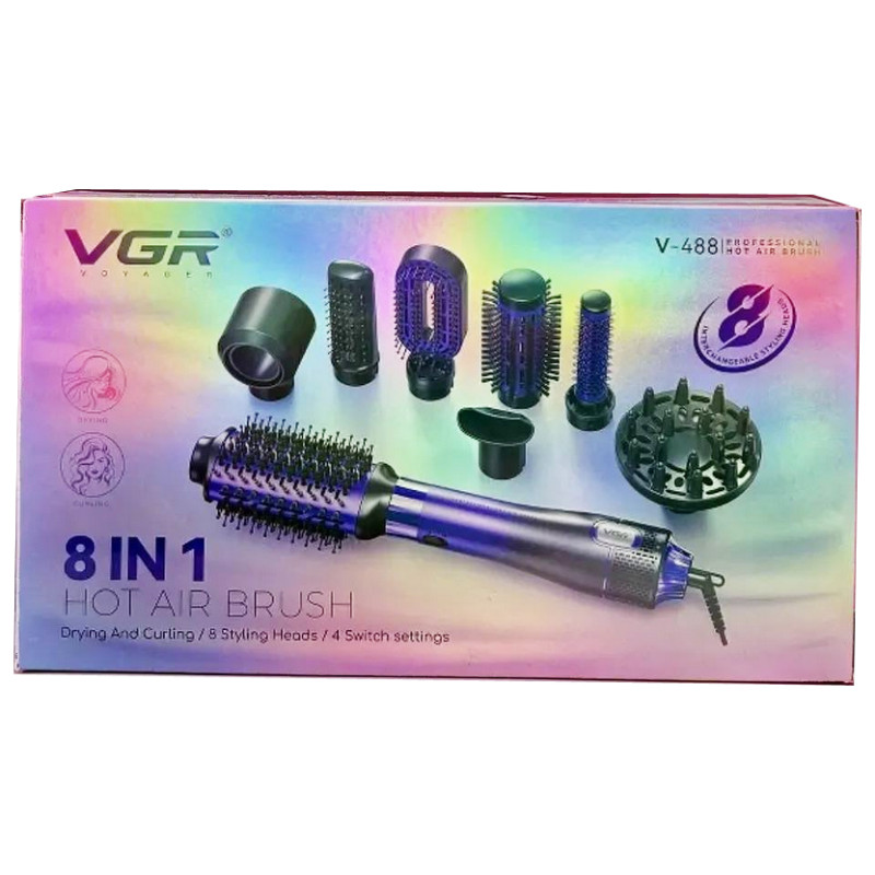 Фен-стайлер VGR 8 в 1 V-488 PURPLE, 8 насадок, 4 режима оптом в Украине